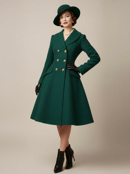 Double-Breasted Flared Coat with Long Sleeves in Red – photo 12