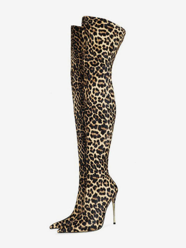 Stiletto Leopard-Print Mid-Calf Boots in Leopard Print – photo 1