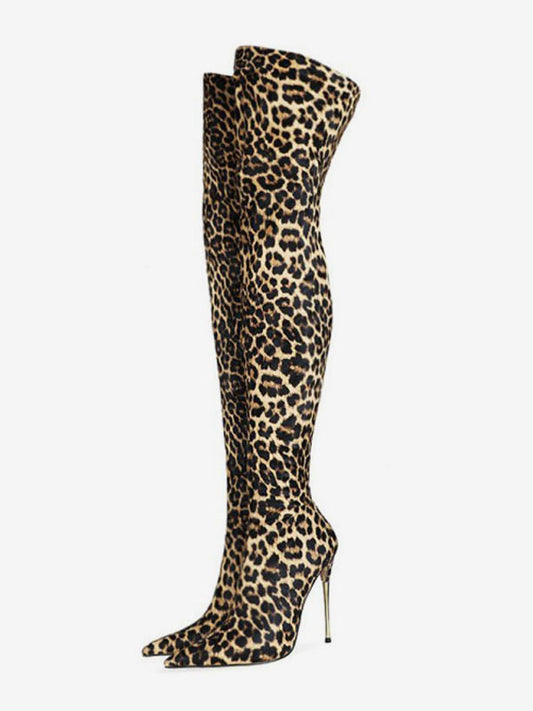 Stiletto Leopard-Print Mid-Calf Boots in Leopard Print – photo 1