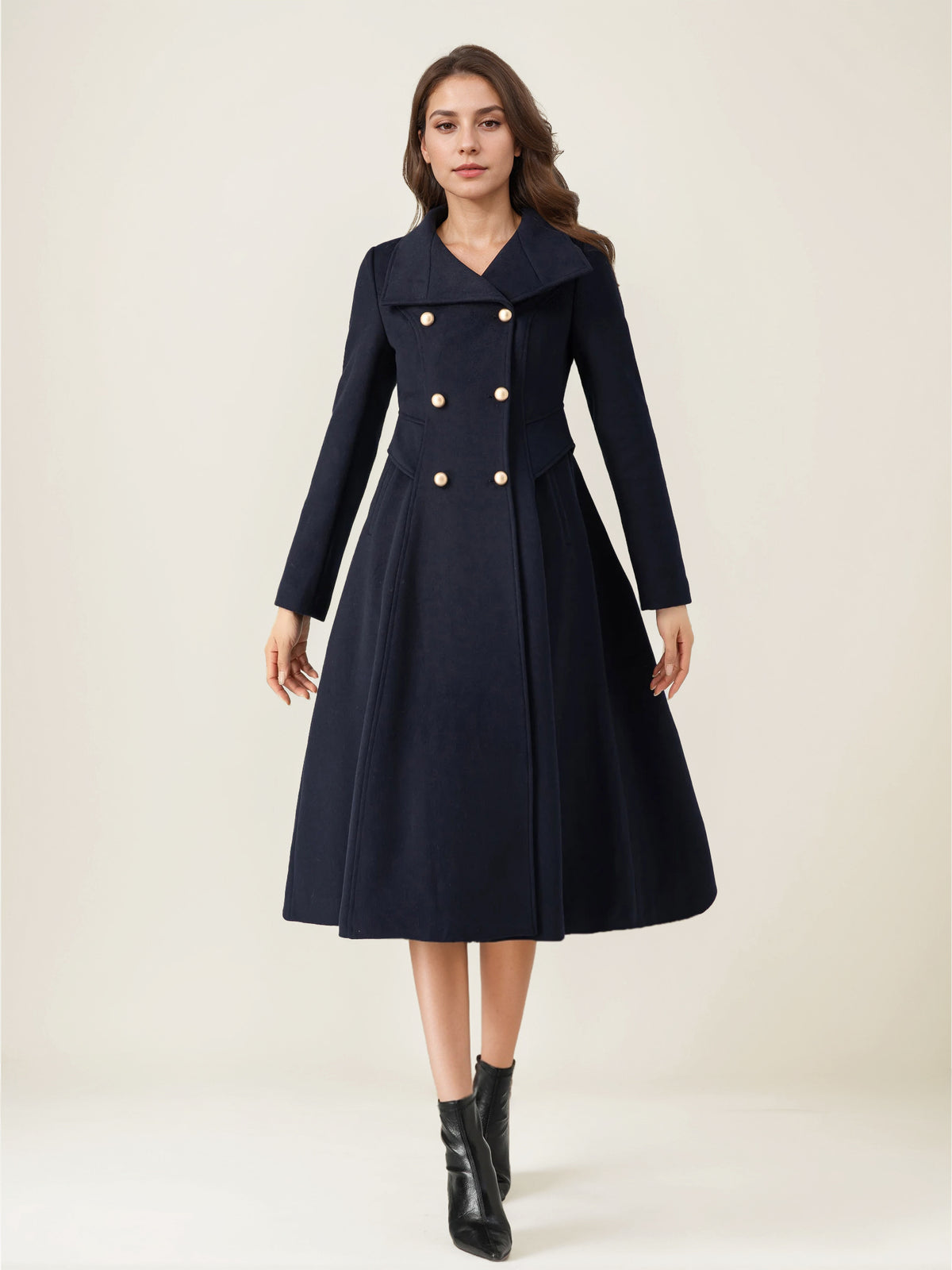 Double-Breasted Coat with Long Sleeves in Navy – photo 6