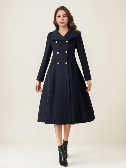 Double-Breasted Coat with Long Sleeves in Navy – photo 6