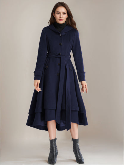 Flared Coat with Hood in Black – photo 3