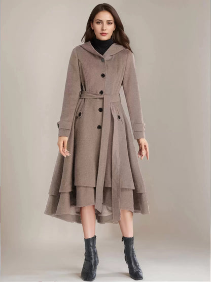 Flared Coat with Hood in Black – photo 11