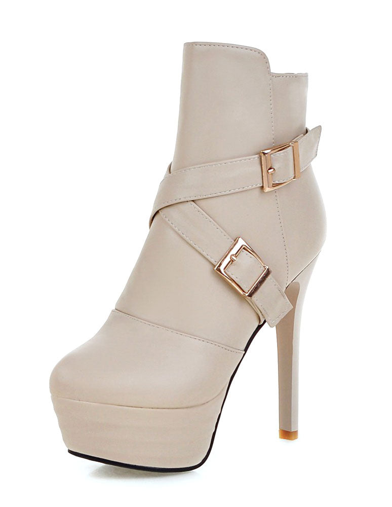 Stiletto Ankle Boots with Buckle in White – photo 8