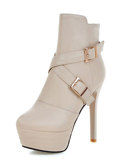 Stiletto Ankle Boots with Buckle in White – photo 8