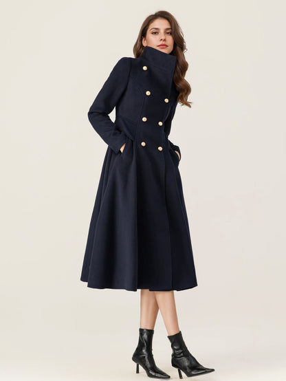 Double-Breasted Coat with Long Sleeves in Navy – photo 7
