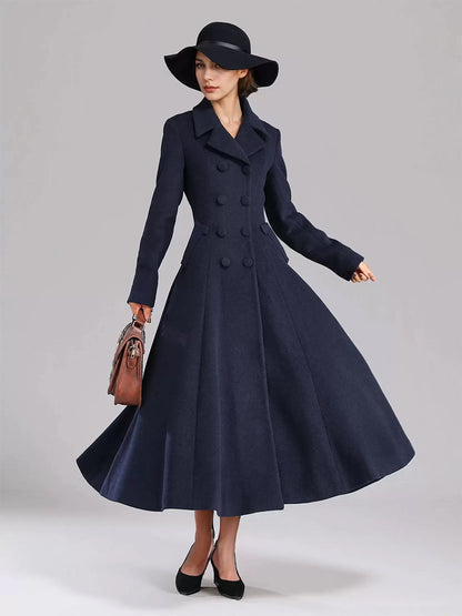 Double-Breasted Coat with Lapels in Navy – photo 1