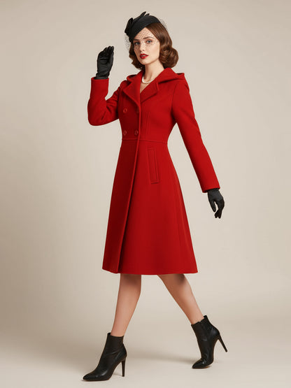 Double-Breasted Coat with Hood in Red – photo 3