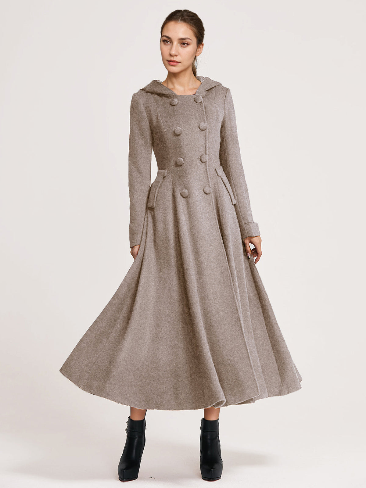 Double-Breasted Coat with Hood in Navy – photo 9