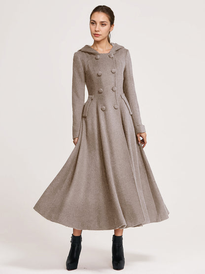 Double-Breasted Coat with Hood in Navy – photo 9