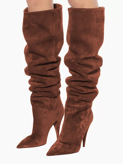 Square-Toe Kitten-Heel Mid-Calf Boots in Brown – photo 1