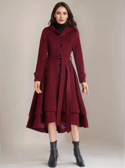 Flared Coat with Hood in Black – photo 4