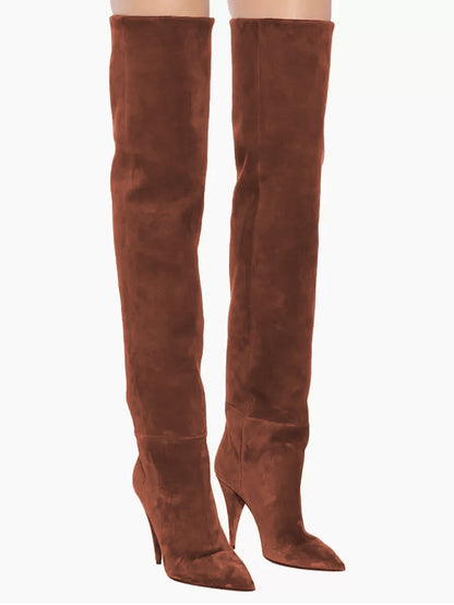 Square-Toe Kitten-Heel Mid-Calf Boots in Brown – photo 2