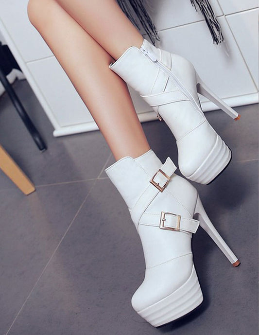 Stiletto Ankle Boots with Buckle in White – photo 1
