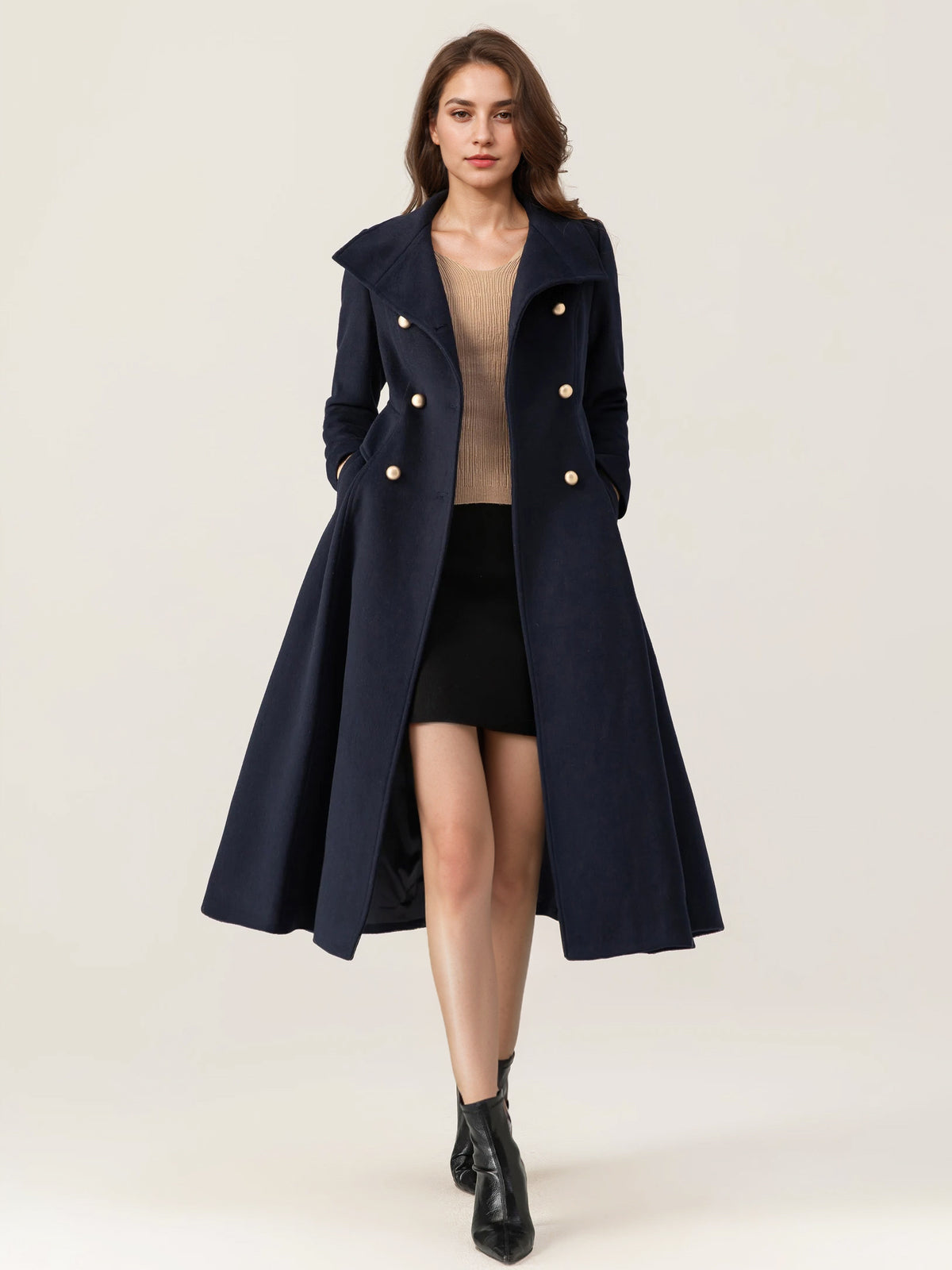 Double-Breasted Coat with Long Sleeves in Navy – photo 1