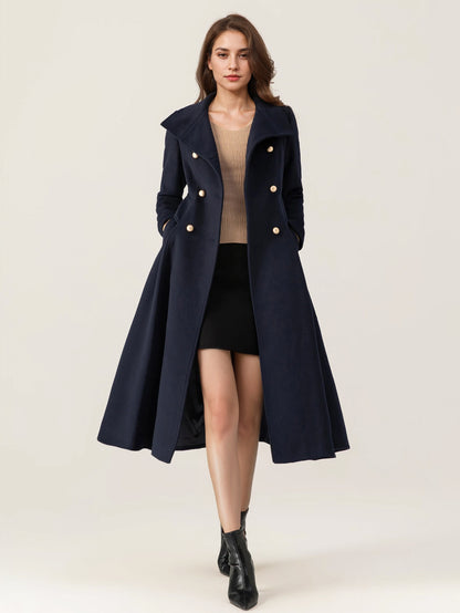 Double-Breasted Coat with Long Sleeves in Navy – photo 1