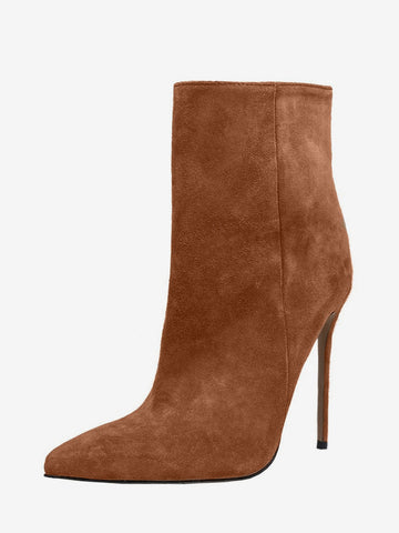 Pointed-Toe Stiletto Ankle Boots in Brown