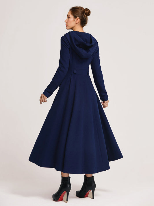 Double-Breasted Coat with Hood in Navy – photo 2