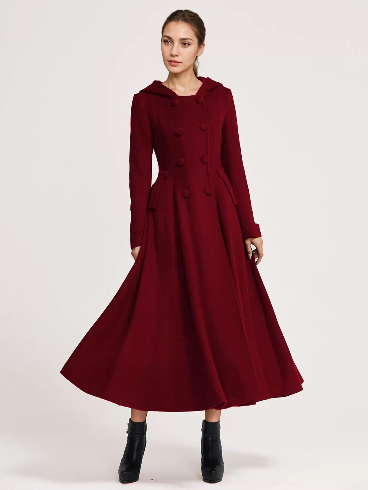 Double-Breasted Coat with Hood in Navy – photo 10