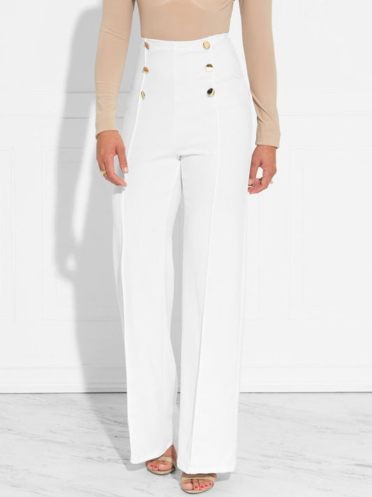High-Waisted Trousers with Buttons in Rose – photo 1