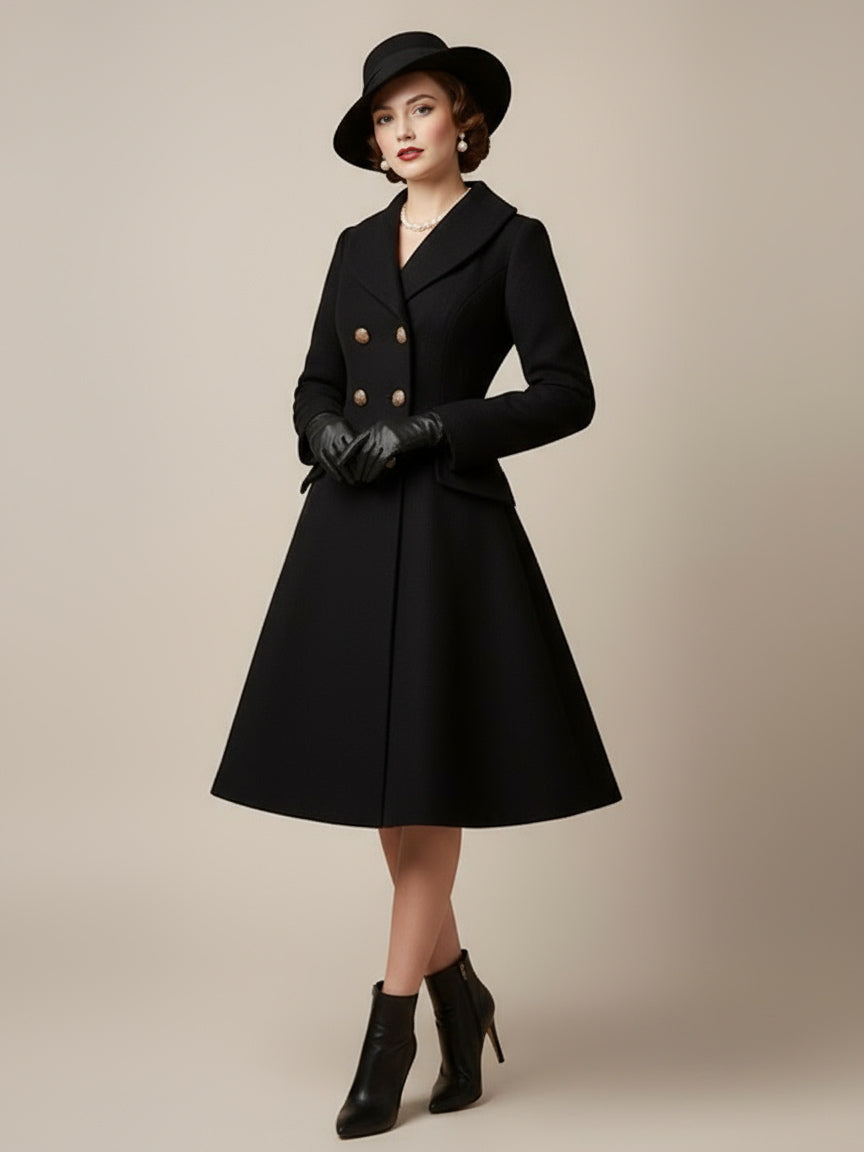 Double-Breasted Flared Coat with Long Sleeves in Red – photo 9