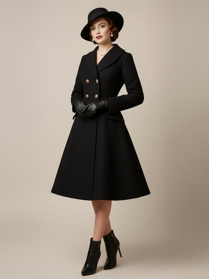 Double-Breasted Flared Coat with Long Sleeves in Red – photo 9