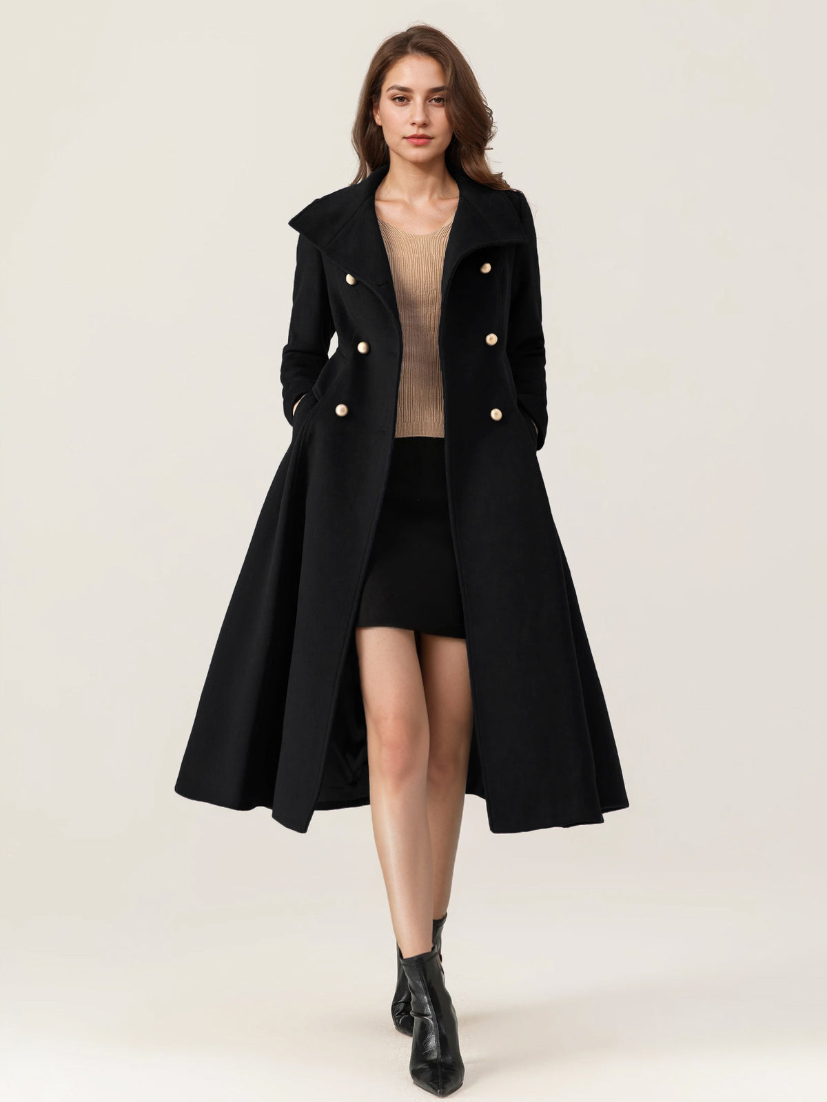 Double-Breasted Coat with Long Sleeves in Navy – photo 9