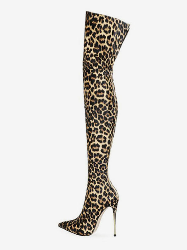 Stiletto Leopard-Print Mid-Calf Boots in Leopard Print – photo 4