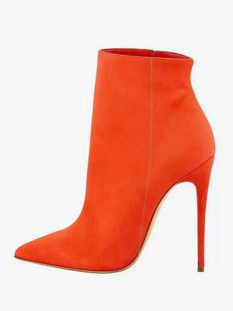 Pointed-Toe Stiletto Suede-Effect Ankle Boots in Brown – photo 10