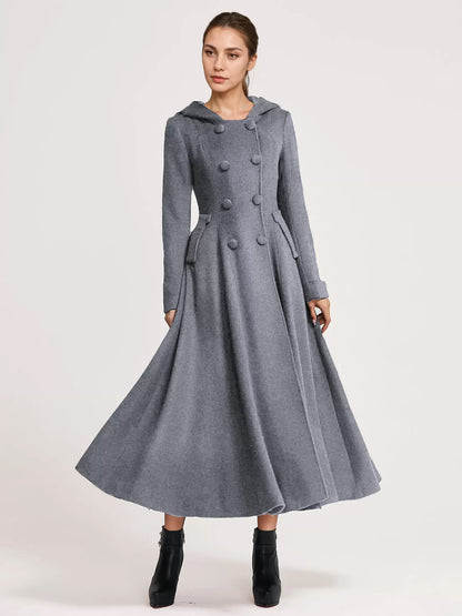 Double-Breasted Coat with Hood in Navy – photo 11
