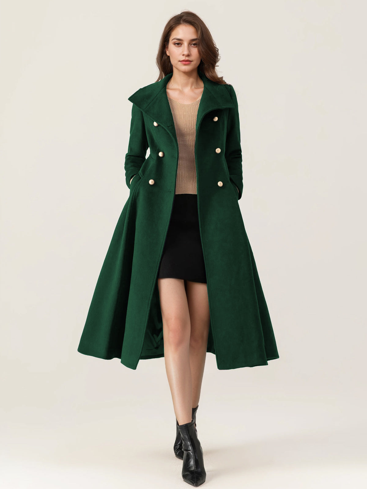 Double-Breasted Coat with Long Sleeves in Navy – photo 10