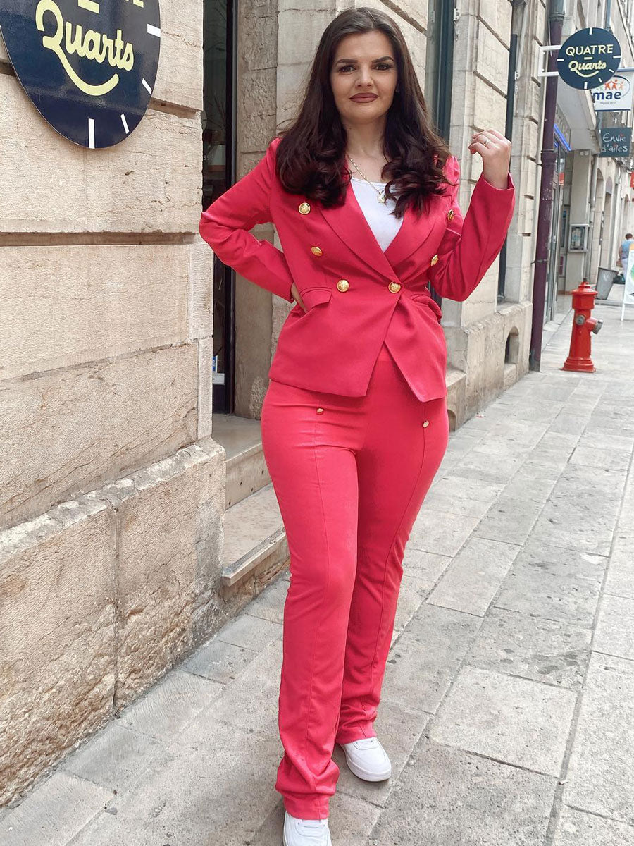 High-Waisted Trousers with Buttons in Rose – photo 9