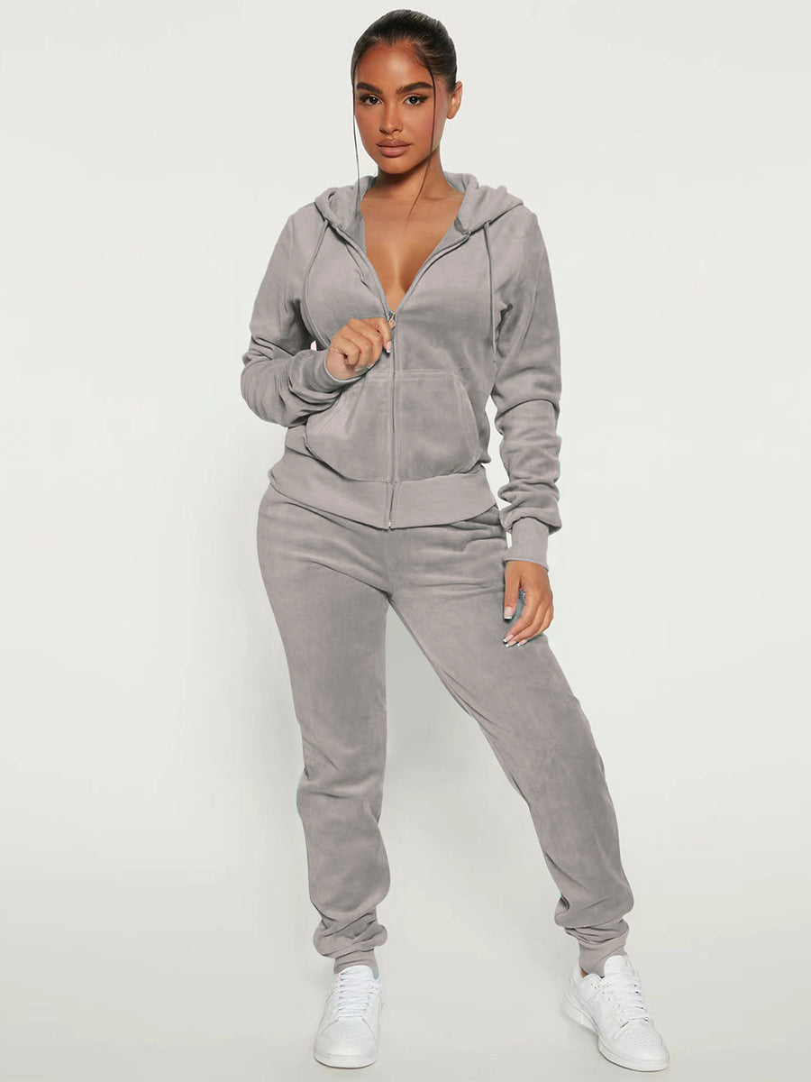 Zip-Up Two-Piece Set with Hood in Grey – photo 1