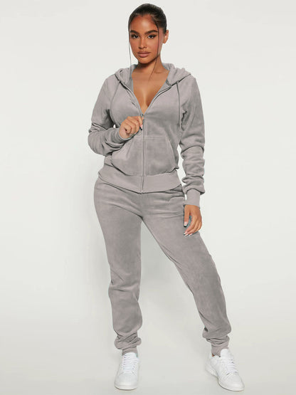 Zip-Up Two-Piece Set with Hood in Grey – photo 1