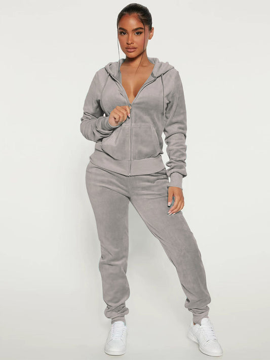 Zip-Up Two-Piece Set with Hood in Grey – photo 1