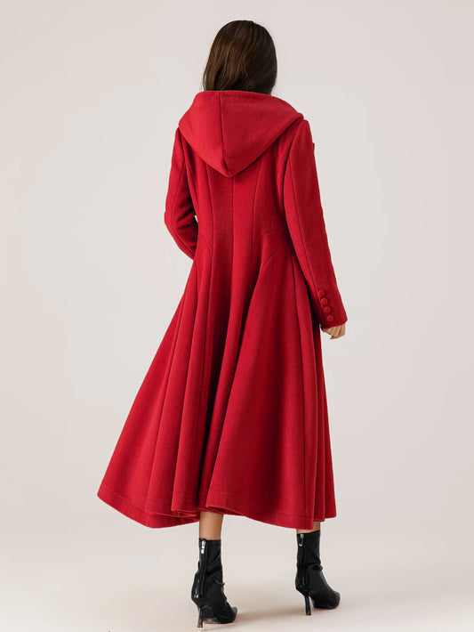 Flared Coat with Hood in Red – photo 2