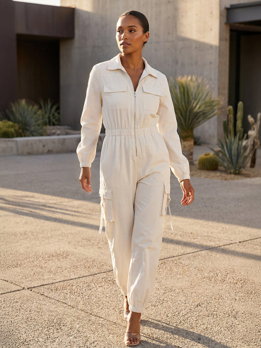 Jumpsuit with Long Sleeves in Apricot – photo 1