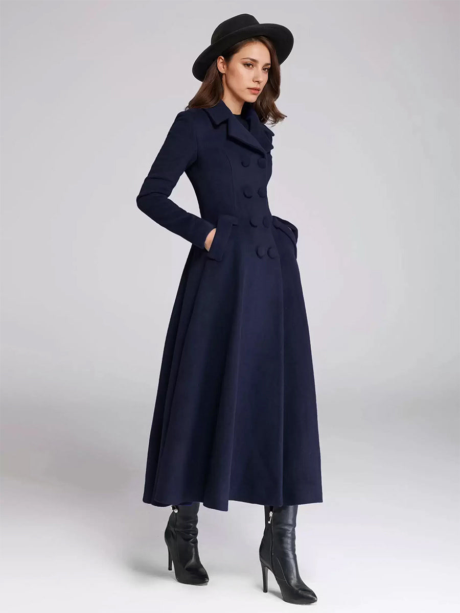 Double-Breasted Coat with Lapels in Navy – photo 3