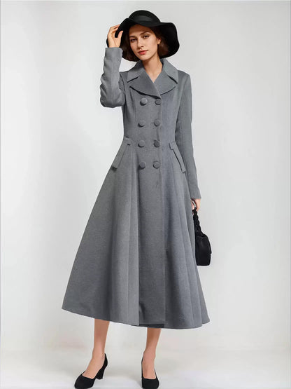 Double-Breasted Coat with Lapels in Navy – photo 12