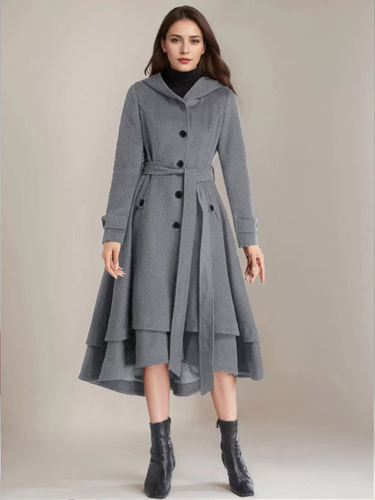 Flared Coat with Hood in Black – photo 10