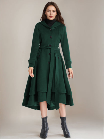 Flared Coat with Hood in Black – photo 8
