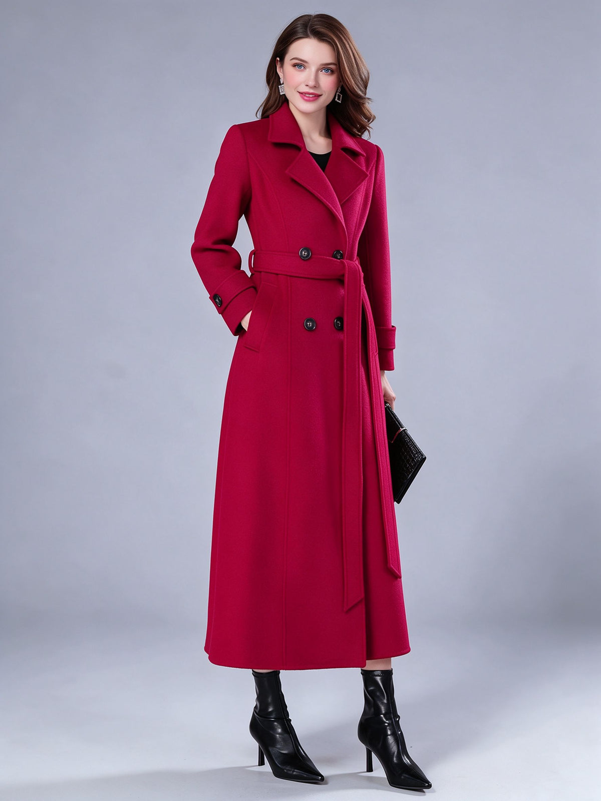 Double-Breasted Trench Coat with Long Sleeves in Red – photo 2
