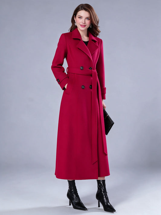 Double-Breasted Trench Coat with Long Sleeves in Red – photo 2