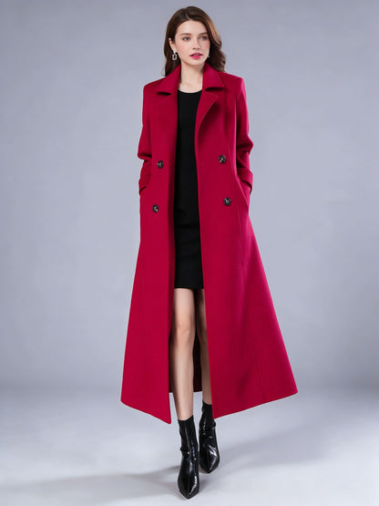 Double-Breasted Trench Coat with Long Sleeves in Red – photo 4
