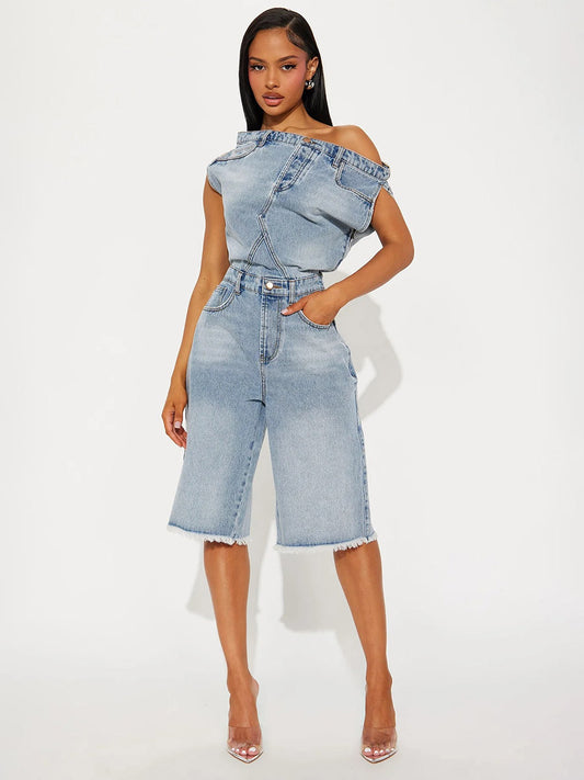 Sleeveless Jumpsuit with Lapels in Blue – photo 1