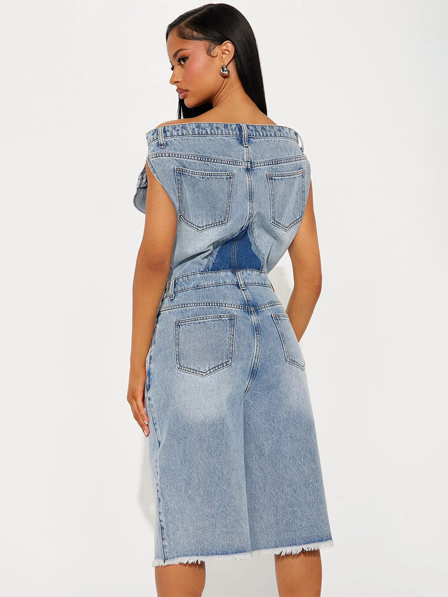 Sleeveless Jumpsuit with Lapels in Blue – photo 3