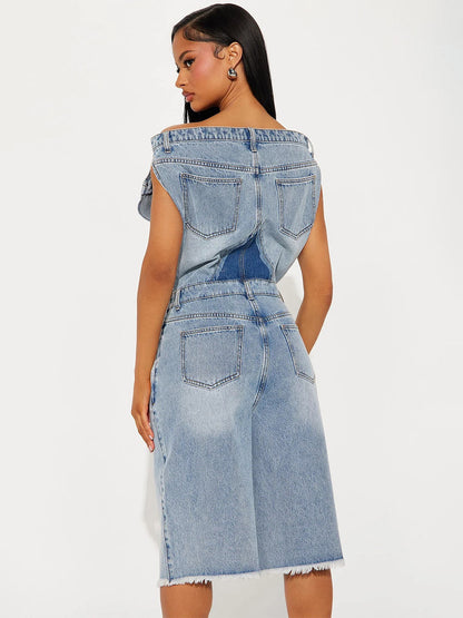 Sleeveless Jumpsuit with Lapels in Blue – photo 3