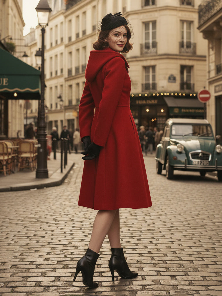 Double-Breasted Coat with Hood in Red – photo 7