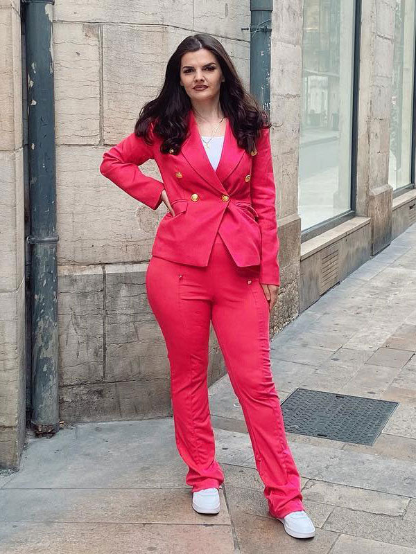 High-Waisted Trousers with Buttons in Rose – photo 10
