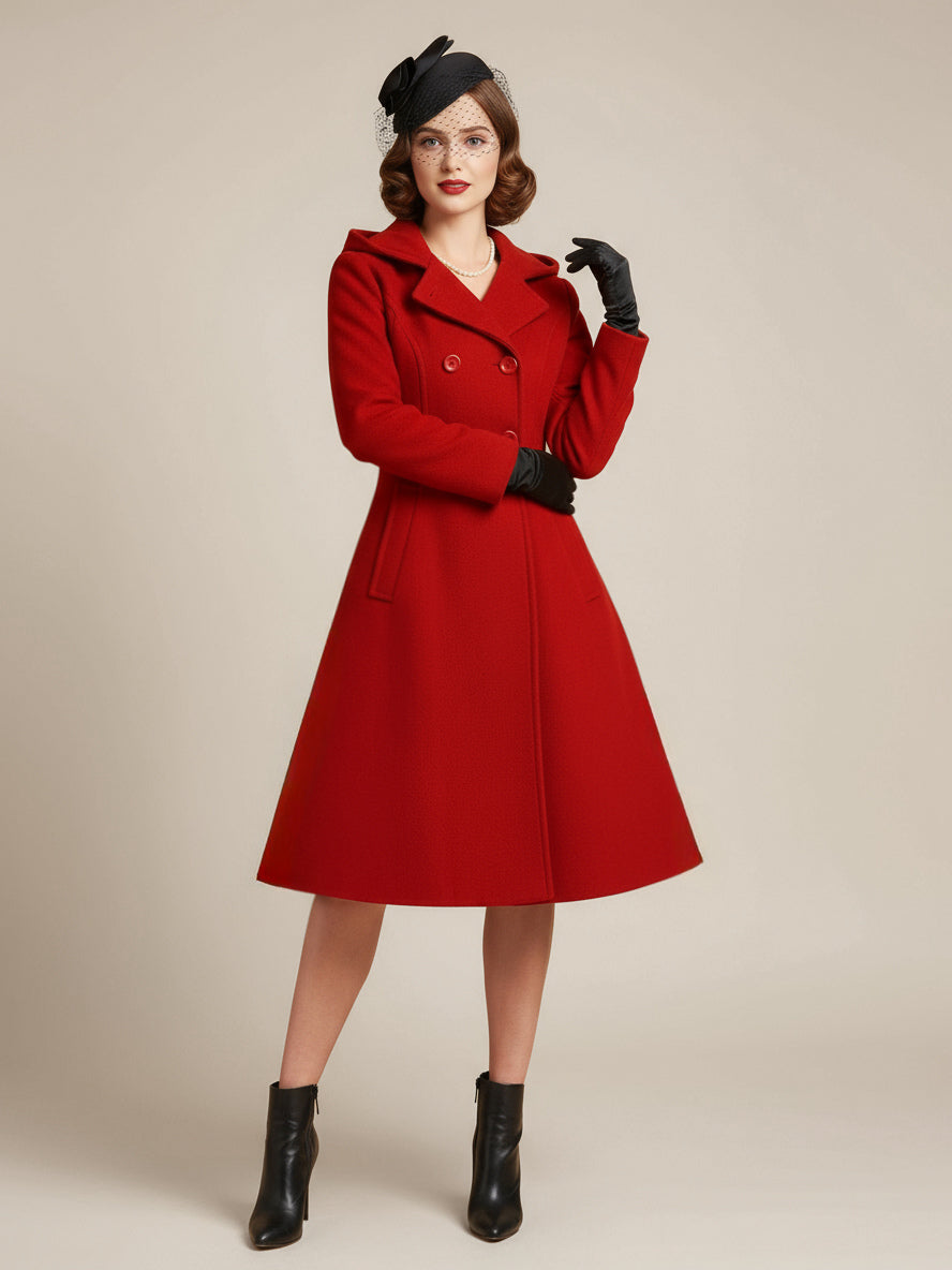 Double-Breasted Coat with Hood in Red – photo 4